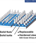 2 In 1 Thread Checker And Nut Bolt Identifier Gauge Set With 40 Sizes showing solid nuts and bolts on blue hardened steel plate.