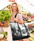 Woman shopping at market holding Western Desert Cowboy Insulated Cooler Bag With Large Compartment Leak Proof Thermal Tote