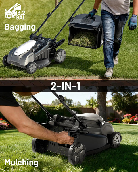 18 Inch 40V Self Propelled Brushless Lawn Mower For Yards Stepless Speed Control Easy Start Lightweight Cordless Mower With 6 Position Height Adjustment Includes Two 5Ah Batteries, 2-in-1 bagging and mulching