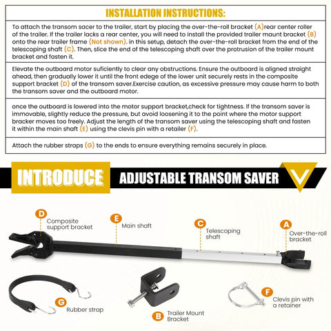 Adjustable Boat Transom Saver From 23 To 35 Inches, Keeps Outboard Motors Up To 100HP Safe On Trailers, Fits Rollers And Bunks, Anti Corrosion Marine Grade Tough Build For Safer Towing And Built To Last Durability
