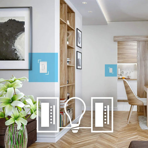 Smart Dimmer Switch Remote Accessory For Apple HomeKit Easy iOS Setup No Hub Needed Control Lights From Anywhere In Your Home Multi Room Dimming Requires HKRL50WH To Operate illustrated in a living room setting
