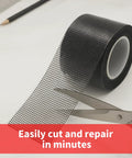 Scissors cutting Fiberglass Screen Repair Tape 2 In By 20 Ft With Strong Adhesive Mesh Patch for windows or doors