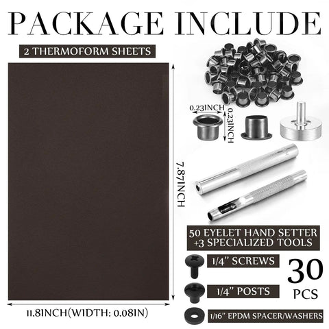 145 Piece DIY Holster Kit with eyelet hand setter, thermoform sheets, screws, fasteners, rubber washers for knife sheath
