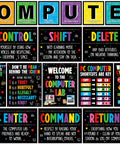 19 Poster Pack for Computer Lab and Computer Science Classrooms, featuring keyboard shortcuts and inspirational tech wall art.
