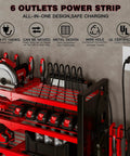 Power Tool Organizer Wall Mount With UL Certified 6 Outlet Charging Station 4 Layer 6 Slot Cordless Drill Holder And Angle Grinder Holder Red Heavy Duty Garage Workshop Storage