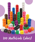 100 colorful MathLink Cubes stacked, perfect for Kid Friendly Hands On Linking Math Cubes For Elementary Math Learning.