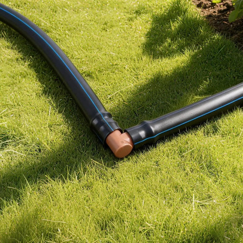 Drip Irrigation Barbed Elbow Fittings, 25 Pack, Half Inch Tubing, 90 Degree Corner Connectors on lawn