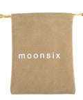 Brown drawstring pouch with 'moonsix' logo.