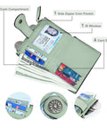 Compact Women’s Bifold Wallet With RFID Blocking Leather Card Holder Zipper Coin Pocket Slim Yet Roomy For Everyday Carry Open View