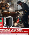 Kickass On Off Switch For Table Saw And Woodworking Gear Dual Voltage 120V 230V single phase circuit breaker panel seen in workshop.