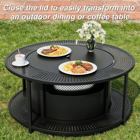 37 Inch Smokeless Fire Pit Tabletop For Outdoor Patio Made Of Stainless Steel Wood Burning With Weather Resistant Cover