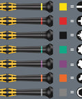 Various ESD-safe Kraftform Micro screwdrivers with different colored handles and tip designs on a gray background.