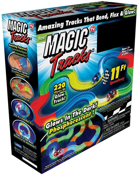 Magic Tracks Bendable Race Track That Lights Up And Glows In The Dark, Flexible Serpentine Design With 5 LED Lights, 11 Foot Set Box