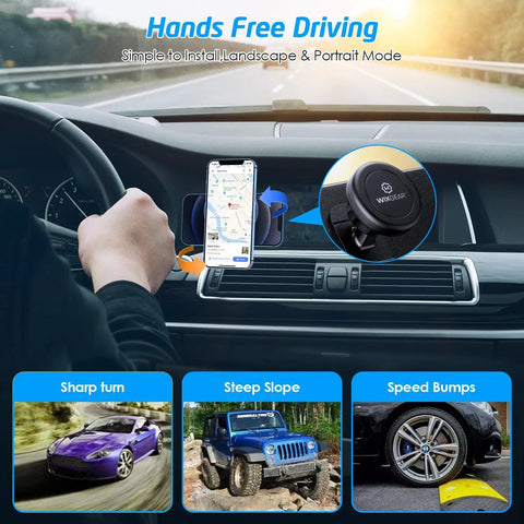 Driver using Magnetic Car Mount 2 Pack Universal Stick On Dashboard Phone Holder With Strong Magnets And Swift Snap Technology