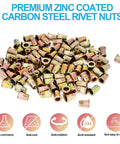 100-piece zinc-coated carbon steel 1/4-20 UNC rivet nuts (nutserts) with knurled exterior