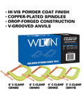 Spark-Duty 400CS Hi-Vis C-Clamp Kit with copper-spindle, Perma-Pad, drop-forged shown in 2, 4, 6, 8 inch sizes