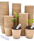 Biodegradable Seedling Pots 120 Pack 3.15 Inch With 30 Plant Labels for starting flowers and veggies, eco-friendly nursery pots