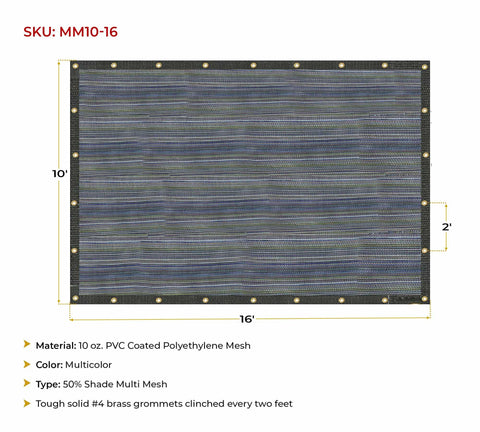 10x16 Foot 10oz Multi Mesh Tarp PVC Coated Polyethylene Shade Roll Off Heavy Duty Black Mesh 50 Percent Shade