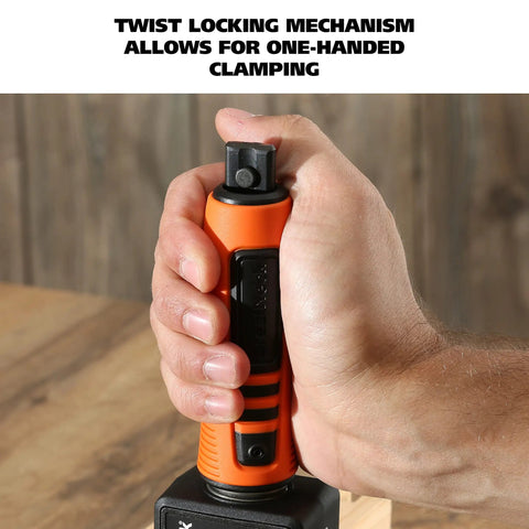 Heavy Duty Twist Lock Bar Clamps Set, 6 Inch And 12 Inch Precision Wood Clamps, close-up of hand using twist locking mechanism