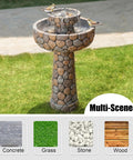 Two Tier Stone Like Outdoor Water Fountain With Birds Bird Bath Waterfall Decor Freestanding Garden Yard Patio Porch Includes Pump Weatherproof Resin 24.41 Inches Tall