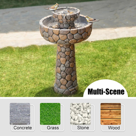 Two Tier Stone Like Outdoor Water Fountain With Birds Bird Bath Waterfall Decor Freestanding Garden Yard Patio Porch Includes Pump Weatherproof Resin 24.41 Inches Tall