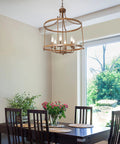 Rustic Bronze Farmhouse Six Light Drum Chandelier for Dining Room, Kitchen Island or Living Room Pendant Lighting, Vintage Cage Style