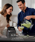 Top Shelf Professional Blender With 1200 Watt Motor And Auto Iq Technology 72 Oz Pitcher for smoothies, pouring drink in kitchen.