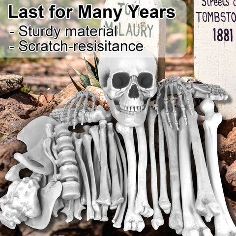 Life Size Skeleton Bones 35 Piece Halloween Decor Set, Plastic Skeleton Props for Graveyard Scene, Durable Shatterproof Bones