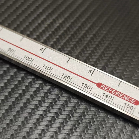 Close-up of scale on Digital Double Hook Depth Caliper With 6 Inch Base IP54 Waterproof Stainless Steel Depth Gauge Built Tough.