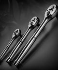 3 Piece Ratchet Set With 1/4 3/8 And 1/2 Inch Drive Ratchets 72 Tooth Quick Release Reversible Socket Wrench CR V Handle