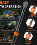 Half Inch Drive Click Torque Wrench Set With 10 To 170 Ft-Lb And 13.6 To 230.5 Nm Range showing operation steps
