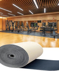 Super Thick Acoustic Foam Roll 11mm High Density Soundproof Cushion Mat in gym setting, used under exercise equipment.
