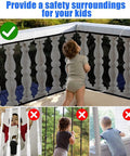 Stairway Net Baby Safety Rail Banister Guard 15 Ft By 2.6 Ft Indoor Outdoor Black All Weather Durable Mesh installed on balcony.