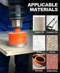 Drilling a High Octane Diamond Core Drill Bit Set 13 Piece Hole Saw Kit covering various materials like ceramic and granite.