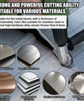 Professional Titanium Steel Drill Nibbler Sheet Metal Cutter Attachment in use, cutting flat metal sheets of various materials.