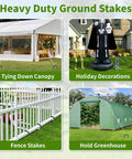 Various uses for 12 Inches Trampoline Wind Stakes Heavy Duty U Stakes For Ground 8 Pack Trampoline Tie Down Anchor Kit For Swing Set And Soccer Goal Galvanized Steel Anchors Black, including tying down canopy and securing holiday decorations.