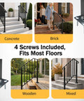 Rock Solid Two Tier Handrail For Patio Stairs And Deck Entries Matte Black Galvanized Steel Railing System on concrete, brick, wood, mixed surfaces.