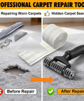 Upgraded Carpet Repair Kit With 5 Inch Star Wheel Seam Roller 4 Inch By 30 Foot Double Sided Heatless Carpet Tape And Heavy Duty PVC Pipe Cutter For Easy DIY Home And Office Floor Fixes, carpet repair tools before and after