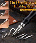 7 in 1 Groover Tool from 4 Pcs Leather Knife Set With 7 In 1 Groover Tool And Leather Cutting Knife, Includes Ebony Wood Edge Burnishers