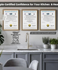 NSF ANSI CAN 61 CUPC Certified Pull Down Kitchen Faucet Head Replacement with certifications shown above a modern sink.