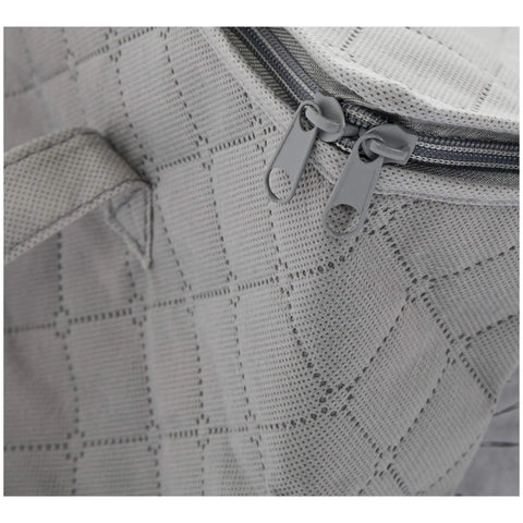 Close-up of gray zipper and handle on Foldable Large Clothes Storage Bags With Clear Window And Carrying Handles 3 Pack Closet Organizers