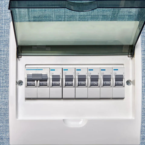Installed Four Pack 1P 20A 110V Miniature Circuit Breaker DZ47-63 DIN Rail Mount with Thermal Magnetic Trip, cover open
