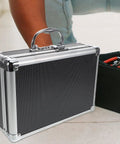 Heavy Duty Aluminum Tool Box With Secure Combination Lock, Boss Grade Hardware Organizer Case For Real Deal Mechanics, showing durable carry handle and textured black surface.