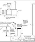 Technical diagram of Freestanding Pedestal Sink Faucet Supply Kit with P Trap and Flanges, one quarter turn lever handles, polished brass finish.