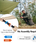 Man setting up Telescoping Tarp Poles 4 Pack, Lightweight Aluminum Camping Poles with twist-lock mechanism outdoors