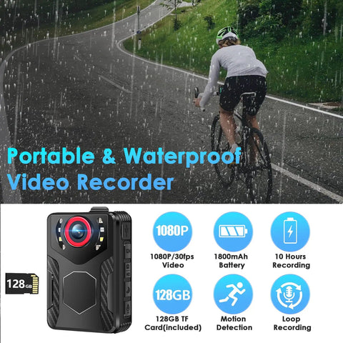1080P HD Body Camera With Night Vision And Crisp Audio Capture For Cops And Security Pros, cycling in rain, promotion