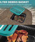 Square Catch Basin With Grate And Debris Basket For Outdoor Drainage Kit installed in ground with fallen leaves inside basket