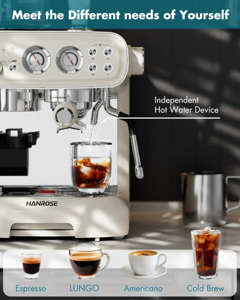 Espresso Machine With Grinder And Milk Frother For Home Use 20 Bar Pressure Vintage Cream Finishing in kitchen setting