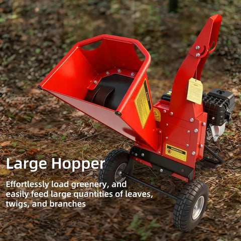 Heavy Duty Wood Chipper Shredder Mulcher With 7HP 212cc Gas Power, large hopper for efficient branch and twig clearing
