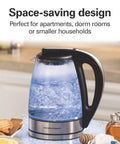 Glass Electric Tea Kettle 1 Liter 1500W Fast Boil Cordless Pour-Over With Auto Shutoff Boil-Dry Protection BPA Free Soft Blue LED